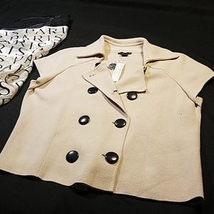 Beige shirt or jacket button up sleeveless caped